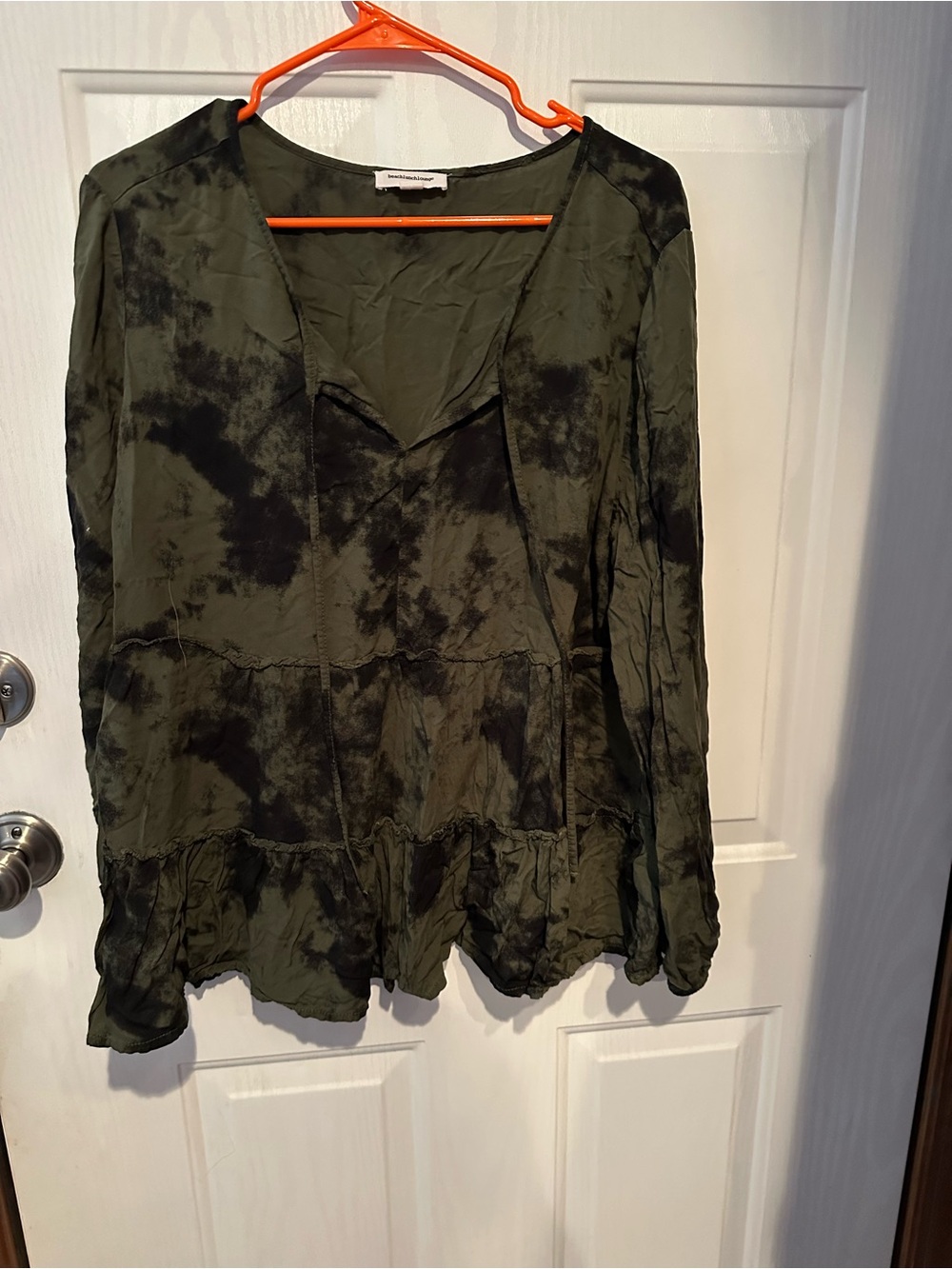 beachlunchlounge Olive Green and Black Tie-Dye V-Neck Tunic